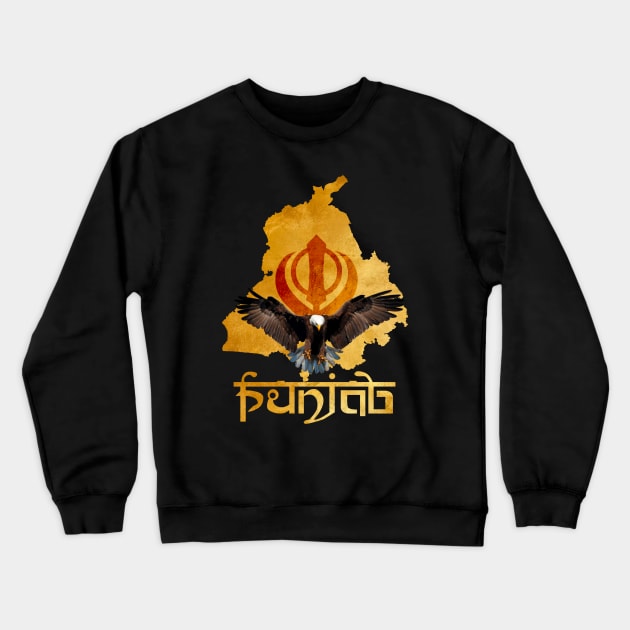 Eagle flying in front of Punjab map Crewneck Sweatshirt by SAN ART STUDIO 